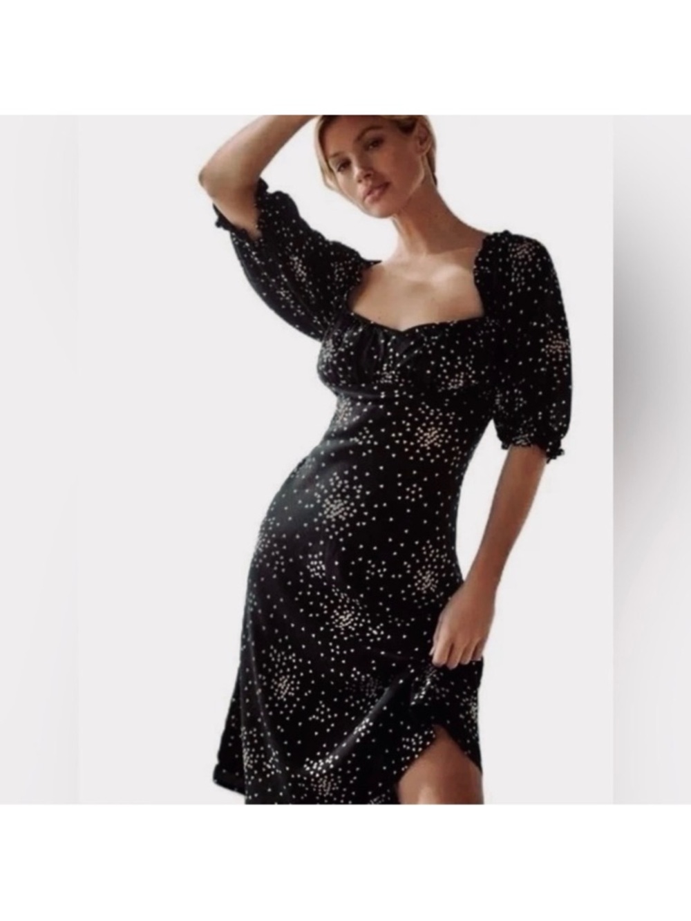 Anthropologie‎ Juliet Black Star-Print Puff Sleeve Midi Dress